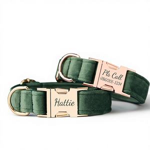 Forest Veet Personnalisez l'ensemble de laisse de collier de chien avec fleur et nœud papillon pour animal de compagnie mâle et femelle, étiquette de nom gravée en or, cadeau de chiot de mariage - Product Image 1