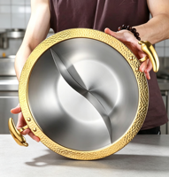 Marmite à fondue commerciale en acier inoxydable 304 doré, à double compartiment, pour cuisinière à induction et cuisinière à gaz (double usage)