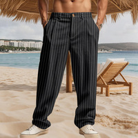 Pantalon décontracté plissé pour homme, léger, respirant, séchage rapide, à braguette boutonnée, coupe droite, taille élastique, idéal pour l'été et la plage