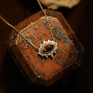 Collar de plata de ley 925 con ojo de tigre Natural, joyería fina con gema de marquesa, ojo malvado, chapado en oro - Product Image 2