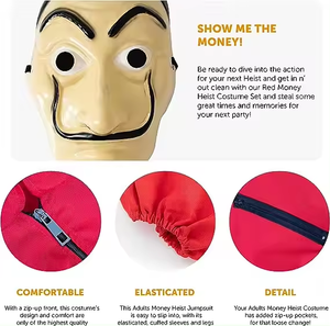 Déguisement unisexe <span class=keywords><strong>de</strong></span> voleur <span class=keywords><strong>de</strong></span> banque pour adultes, costume <span class=keywords><strong>de</strong></span> saut rouge avec capuche, déguisements d'émissions <span class=keywords><strong>de</strong></span> télévision et <span class=keywords><strong>de</strong></span> films - Product Image 2