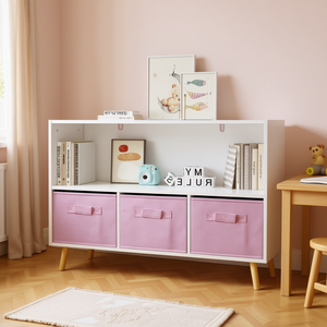 Estantería infantil con cajones de tela rosa y blanco, 2 estantes, armario de almacenamiento plegable para habitación infantil, diseño escandinavo - Product Image 2