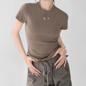 <strong>Women's</strong> Solid Knitted Casual <strong>Top</strong> <strong>for</strong> Spring Summer High-End Skinny Fit Crewneck Butterfly Sleeve Short-Sleeved T-shirt - Product Image 1