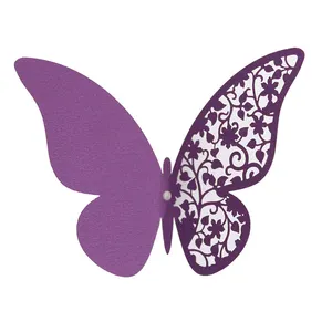 Parti simülasyon lazer kesim kelebekler 3d kelebek kağıt kelebekler kupası kartı parti ve düğün için PVC18138