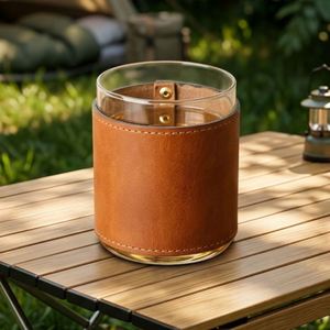 PU Leather Embossed Portable Anti-Beverage Wine <b>Glass</b> <b>Protector</b> Snap Cover Cup Wrap Welcome Gifts Promotional - Product Image 3