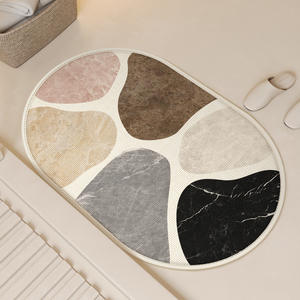 Alfombra de baño ovalada minimalista moderna, imitación de lino, patrón geométrico, antideslizante, para decoración del suelo del baño, inodoro y ducha - Product Image 4