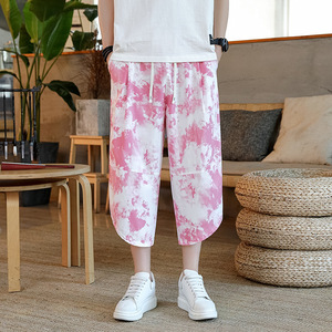 Pantalones Capri Vintage de verano para <span class=keywords><strong>hombre</strong></span>, <span class=keywords><strong>bombachos</strong></span> holgados de estilo chino que combinan con todo, de gran tamaño de cintura elástica <span class=keywords><strong>bombachos</strong></span>, flores sólidas, informales, florales - Product Image 2