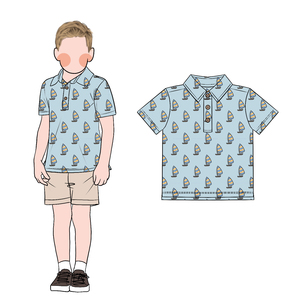 Lo más nuevo, lindo estampado de dibujos animados, opciones multicolores, escote con cuello que absorbe la humedad, 3 botones de madera, camiseta <span class=keywords><strong>Polo</strong></span> de manga corta para niño - Product Image 6