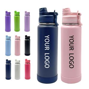 Custom logo 1L Leak-Proof Stainless Steel Sport Travel School 32oz 1000ml Insulated Water Bottle with 2-in-1 Straw and Spout Lid - Product Image 1