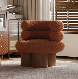 Fauteuil individuel moderne de style crème, capitonné, en laine d'agneau, pour salon et balcon, fauteuil de détente type 'Marshmallow' ou 'Rouleau de gâteau' - Product Image 4