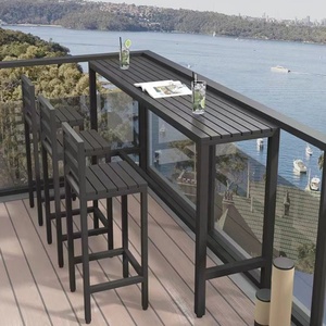 Combinazione Moderna di <span class=keywords><strong>Tavolo</strong></span> e Sedie da Bar per Esterni, Montaggio a <span class=keywords><strong>Parete</strong></span>, Telaio in Ferro Resistente, Design Impilabile e Impermeabile per Balcone e Tempo Libero - Product Image 2