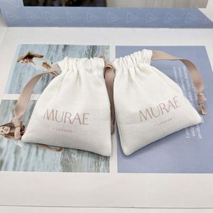Custom Logo Printed Recyclable Jewelry Gift Canvas Pouch Cotton <b>Drawstring</b> Dust Bag for Rings <b>Bracelets</b> Earrings & Glasses - Product Image 2