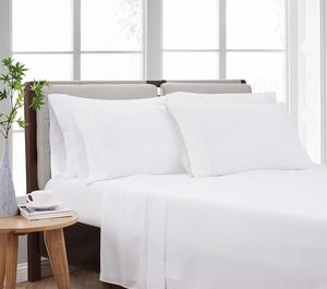 Draps de lit en coton égyptien 500 fils, blancs, tissés, modernes, draps unis - Product Image 1