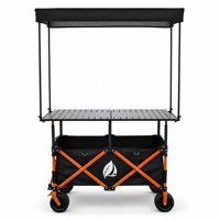 Chariot de camping pliable à quatre roues avec table réglable en hauteur, auvent et rangement pour courses, disponible en OEM