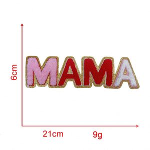 New <b>Hot</b> <b>Pink</b> Big Size Iron on Chenille Embroidered Gold Edge Mama Mini Letter Patch for T-shirt Hoodies - Product Image 4