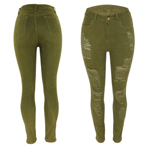 Femmes Taille Haute Noir Déchiré Jeans Plus La Taille 3XL <span class=keywords><strong>Skinny</strong></span> Denim Crayon Pantalon Bourgogne Stretch Robuste Déchiré Affligé Jeans - Product Image 3