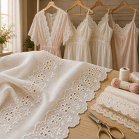 Bordir Katun Ivory Vintage dengan Renda Bunga, Kain Tulle Anti-statis, Gaya Formal/Seksi untuk Gaun Lingerie Wanita