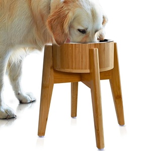 ชามอาหารสุนัขยกสูง15นิ้วสำหรับสุนัขพันธุ์ใหญ่-74ออนซ์ที่ใส่อาหารทำจากไม้ไผ่พร้อมจานสแตนเลส - Product Image 1