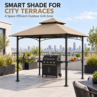 Gazebo en fer avec revêtement en poudre, deux comptoirs de bar et auvent gris foncé pour barbecue de jardin