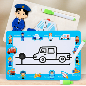 Puzzle en bois 3D transfrontalier CE pour l'éveil et l'éducation précoce, reconnaissance des métiers, des personnages et des véhicules, à dessiner - Product Image 5