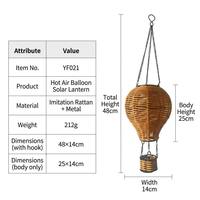 Lanterne solaire en forme de montgolfière, imperméable, suspendue, en rotin tressé, pour jardin, décoration LED, luminaire suspendu