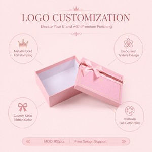 Caja de Regalo Personalizada con Lazo Rosa, Lazo de Satén, Banda Brillante, Tapa con Ondas en Relieve, Borde Dorado, Embalaje para Cosméticos y Cuidado de la Piel - Product Image 4