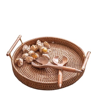wicker plastic kitchen products Organizer Amazon hot-selling handmade round natural rattan basket fruit tray serving storage trays Friendly