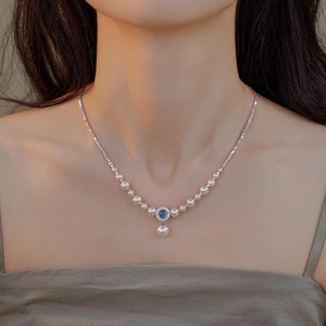 สร้อยคอจี้เงินแท้ S925 สีฟ้าทะเล รูปหัวใจ ประดับเปลือกหอยสีขาว สไตล์วินเทจยุคกลางฝรั่งเศส หรูหรา - Product Image 1