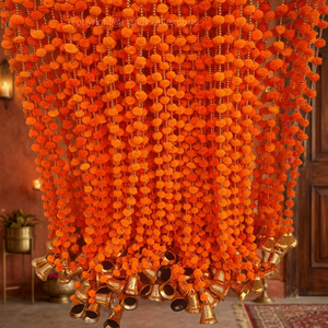Artificial Floral Pom Pom <b>Decorative</b> Garland With Gota Tassels Reusable <b>Flower</b> <b>Decoration</b> For Indoor Home Display Supply - Product Image 3