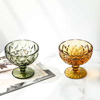 Bol en verre rétro créatif à motif diamant en relief, multicolore, 374 ml, réutilisable, compatible lave-vaisselle, pour desserts, glaces et fêtes