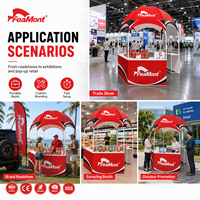 Kiosque dôme personnalisé FEAMONT avec logo pour l'activation de marque bancaire, stand promotionnel financier extérieur avec comptoir d'exposition