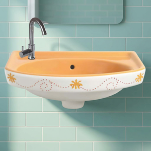 Orange Floral Printed Ceramic Wall Hung Wash Basin Artistic Bathroom Hand Wash Sink for Hotel Villa Project Wholesale - Product Image 4