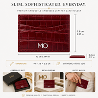 Porte-cartes en cuir texturé crocodile rouge, portefeuille fin avec surface brillante et fentes pour cartes ondulées superposées pour commandes en marque blanche