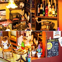 Kit de décoration miniature Hamaileon Vintage Coffee House Book Nook avec lumière chaude, maison de poupée DIY pour adultes, insert pour étagère