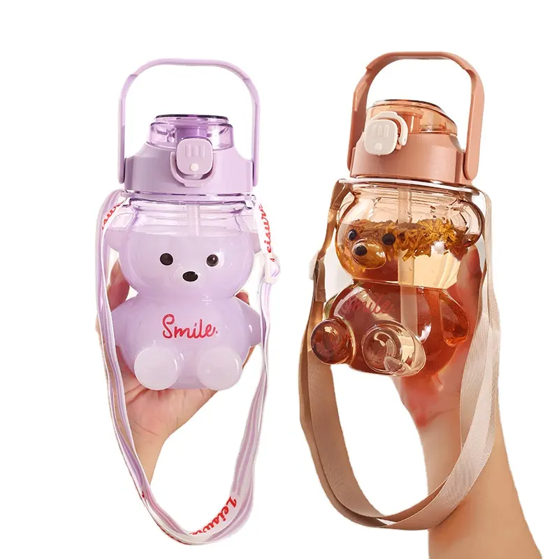 Shengming Plastic cute cartoon bear shape Leakproof transparent Tritan lovely child Water Bottle