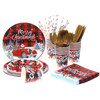 Ensemble de vaisselle de Noël, fourchettes, couteaux, cuillères, serviettes, gobelets, 24 pièces jetables