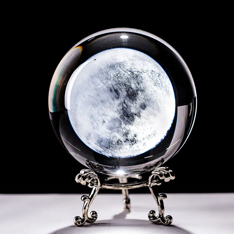 Boule de verre terre Miniature gravée au Laser, ornement artisanal, 3d boule de verre, sphère en verre poids-plume
