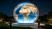 Sculpture de globe terrestre lumineux de grande taille, sphère terrestre en FRP avec structure en acier inoxydable