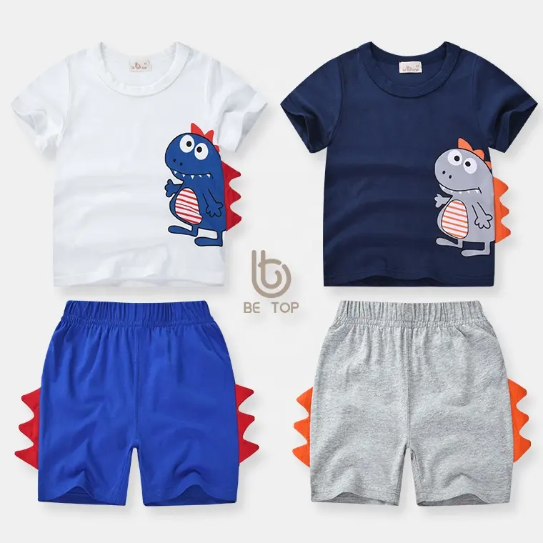 Trẻ Em Của Quần Áo Thời Trang Mùa Hè 1-6 Năm Bé Quần Áo T-Shirt 2 Pcs Chặn Quần Short Dệt Kim Cotton Cậu Bé Trẻ Em Quần Áo