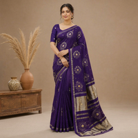 Saree Sutra Ungu India CHOHAN TEXTILE Bordir Emas Rumit Vintage Panjang Menyentuh Lantai Bebas Kerut untuk Pesta Pernikahan Pengantin