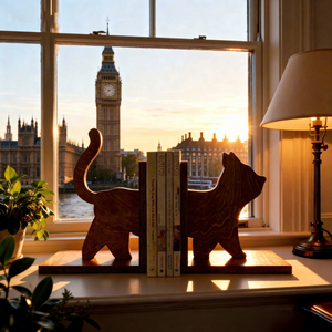 Fermalibri in Legno a Forma di Gatto con Base Antiscivolo per Decorazione <span class=keywords><strong>Verticale</strong></span> Casa e Ufficio, Organizzazione Libri e Documenti - Product Image 3