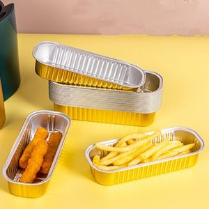 200ml Gold Rectangular Bread Tray Disposable Cake Packaging Foil Container Aluminium Foil Baking Loaf Bread <b>Pans</b> With Clear <b>Lid</b> - Product Image 6