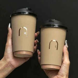 Custom Printed Logo 16oz <b>Disposable</b> Tactile Paper Milk Tea <b>Cup</b> Luxury Khaki Double Wall Paper Coffee <b>Cup</b> With Lid - Product Image 1