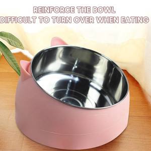 Cuencos de comida de agua para mascotas de plástico de gatito de dibujos animados de alta calidad Cuenco de gato inclinable de Metal de acero inoxidable - Product Image 2