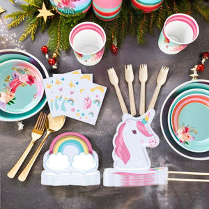 DAMAI <span class=keywords><strong>licorne</strong></span> fête d'anniversaire assiettes serviettes fourchettes fournitures arc-en-ciel nuage vaisselle ensemble jetable <span class=keywords><strong>Table</strong></span> fille thème décoration - Product Image 4