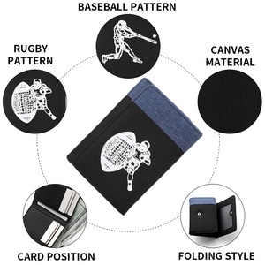Màu-Chặn Bóng Bầu Dục Mô Hình Mô Hình Công Suất Lớn Thẻ Vải Ví Cho Nam Giới, Denim Trifold Chủ Thẻ Trường Hợp Cho Sinh Viên - Product Image 6