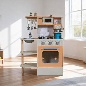 Cuisine en bois pour enfants, jeu de cuisine amusant avec accessoires tels que casseroles, poêles et spatules - Product Image 1