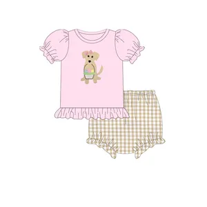 boyis easter baby boy clothes kids high quality animal applique design short set matching children's boutique sets