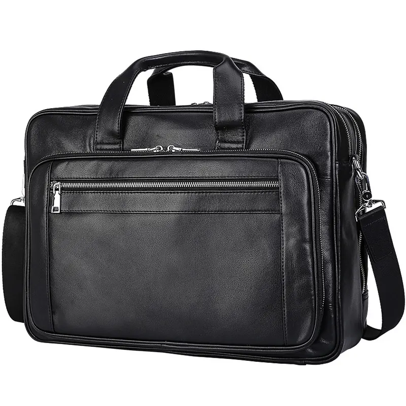 Tiding marka özel siyah 17 inç üst tahıl inek deri seyahat dizüstü evrak çantası ofis çantası