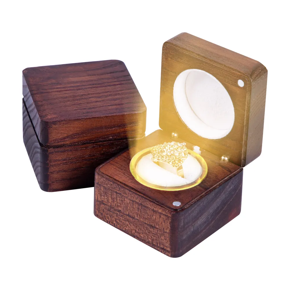 FADELI Luxus fabrik Großhandel Custom Led Holz Schmucks cha tulle Mit Led Light Ring Box Holz Schmucks cha tullen Verpackung